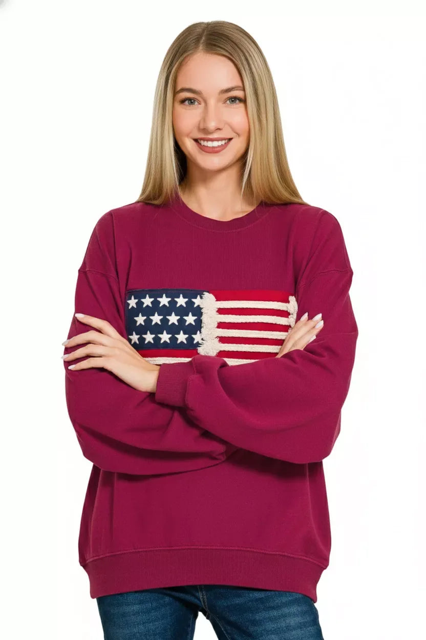 Zenana French Terry American Flag Pullover - Trendsi - Flyclothing LLC