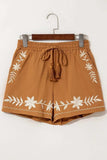 Embroidered Boho Tasseled Drawstring Elastic Waist Casual Shorts - Trendsi - Flyclothing LLC