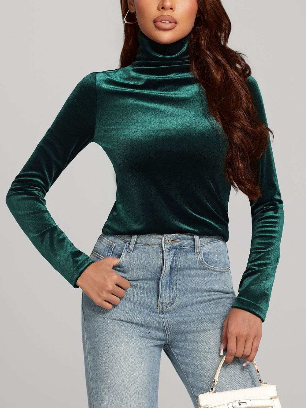 Solid Color Turtleneck Long Sleeve Top - Trendsi - Flyclothing LLC