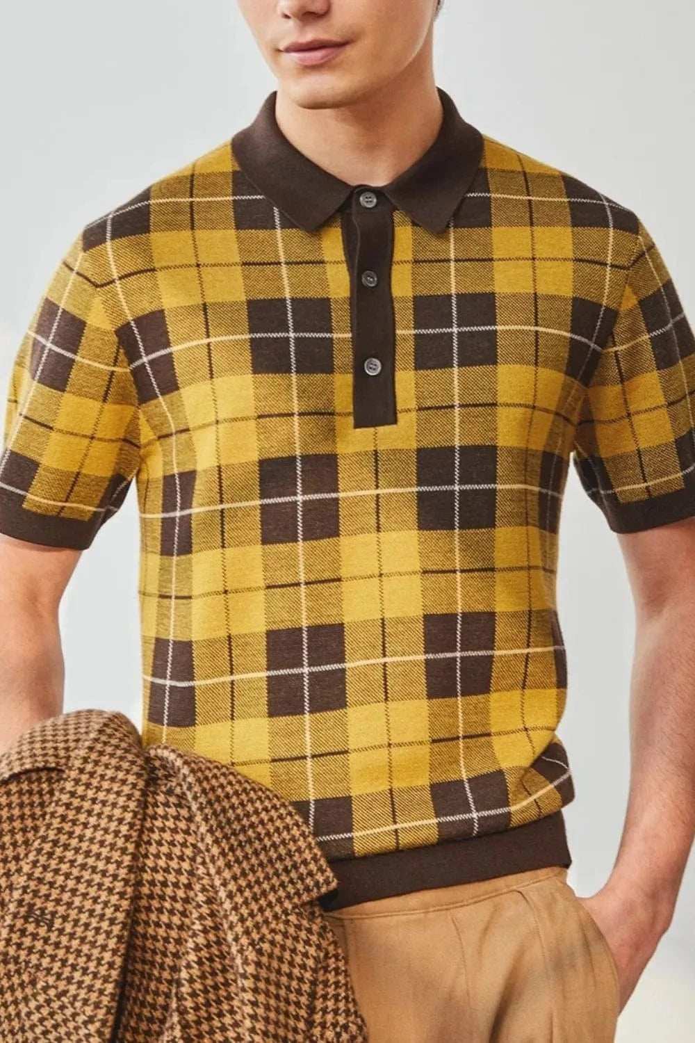 Men's Plus Size Plaid Short Sleeve Polo - Trendsi - Flyclothing LLC