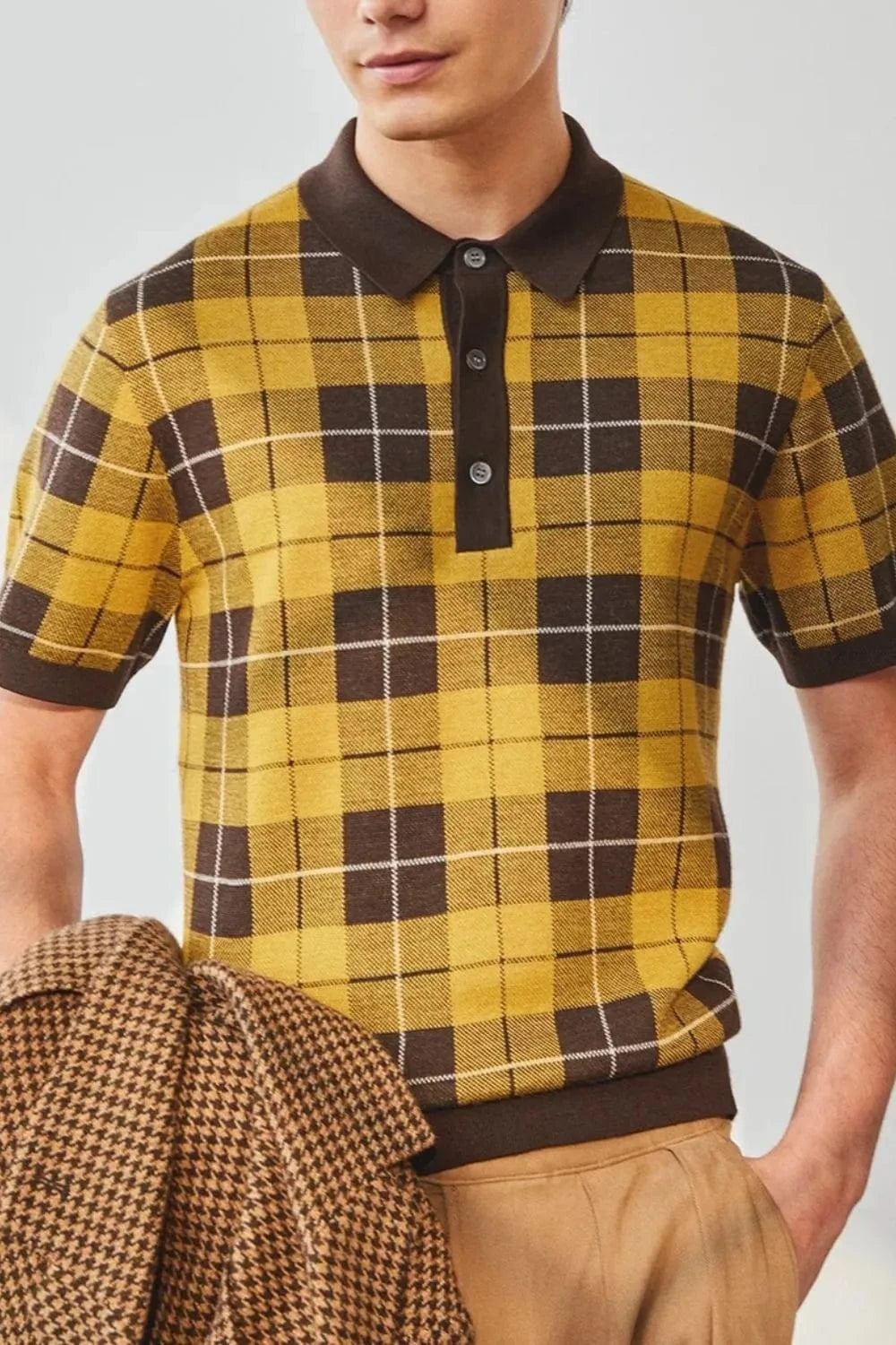 Men's Plus Size Plaid Short Sleeve Polo - Trendsi