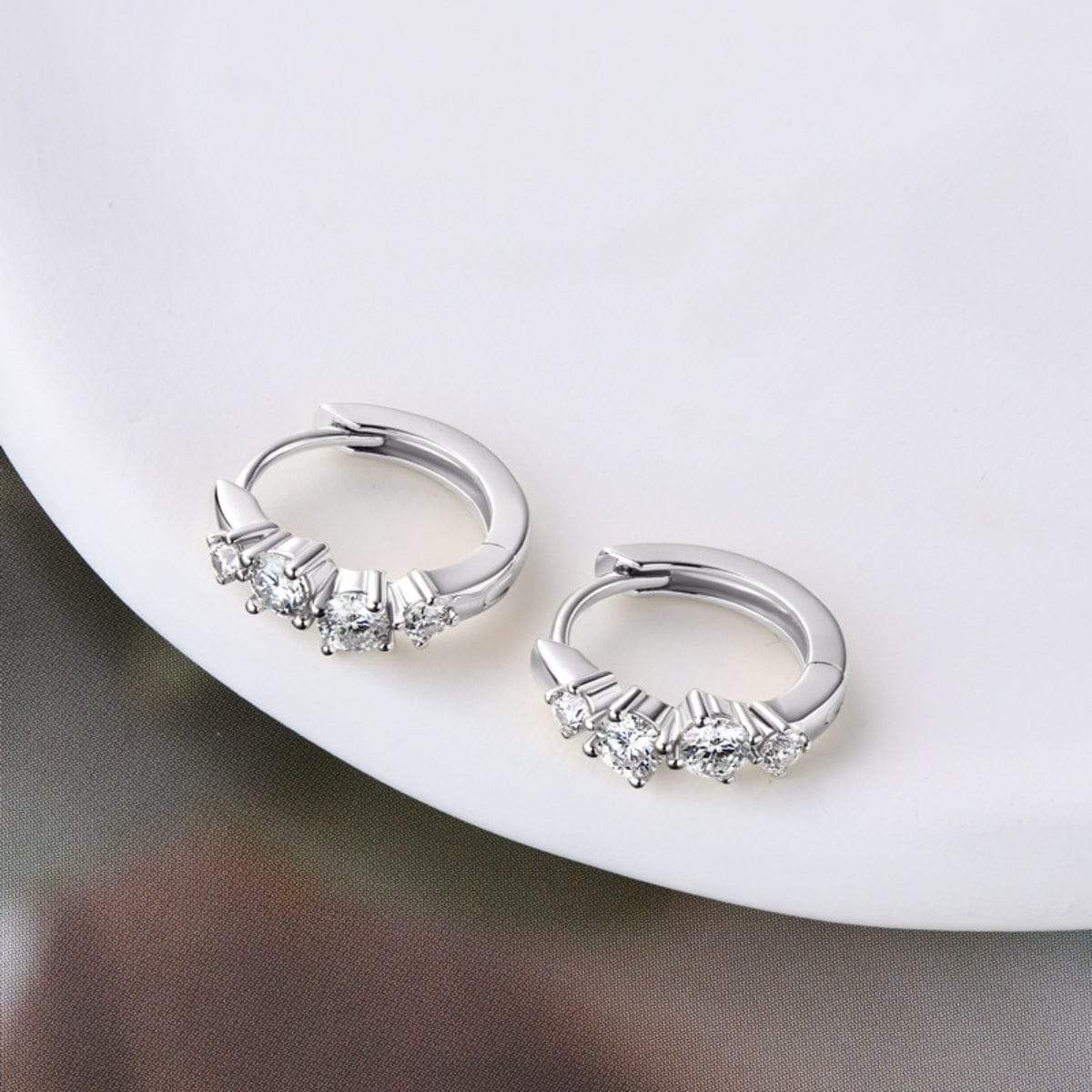 925 Sterling Silver Moissanite Huggie Earrings - Trendsi - Flyclothing LLC