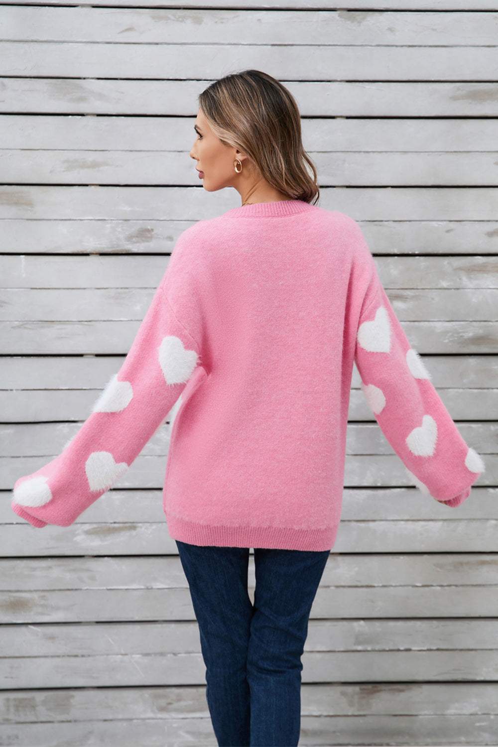 Angel Wings Heart Dropped Shoulder Long Sleeve Sweater - Trendsi - Flyclothing LLC