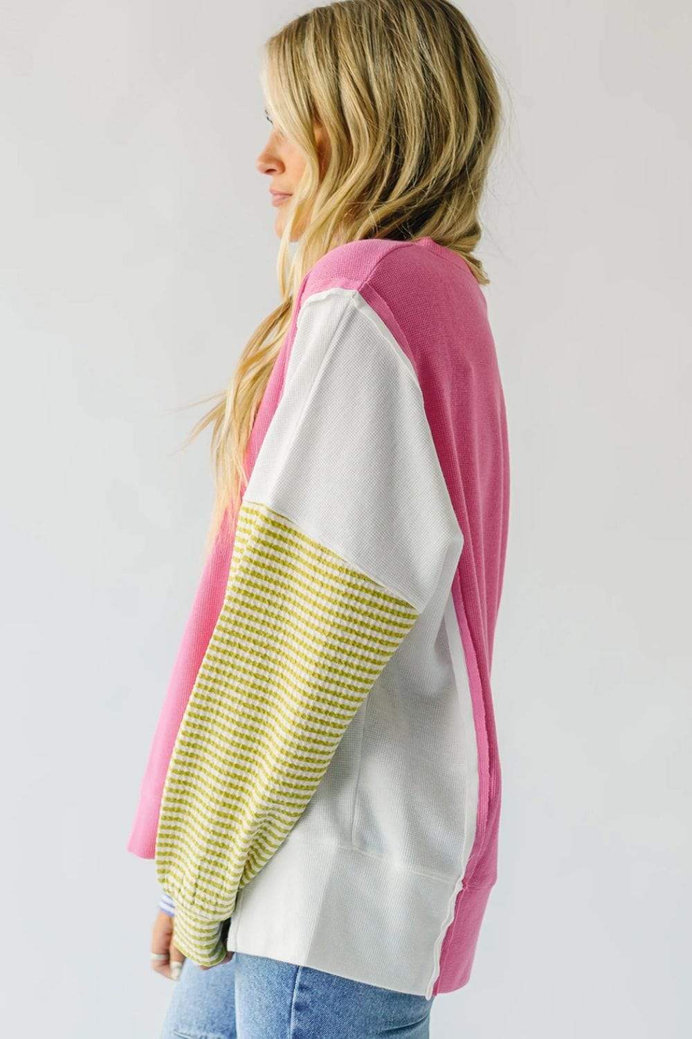 Exposed Seam Contrast Long Sleeve Sweatshirt - Trendsi - Flyclothing LLC