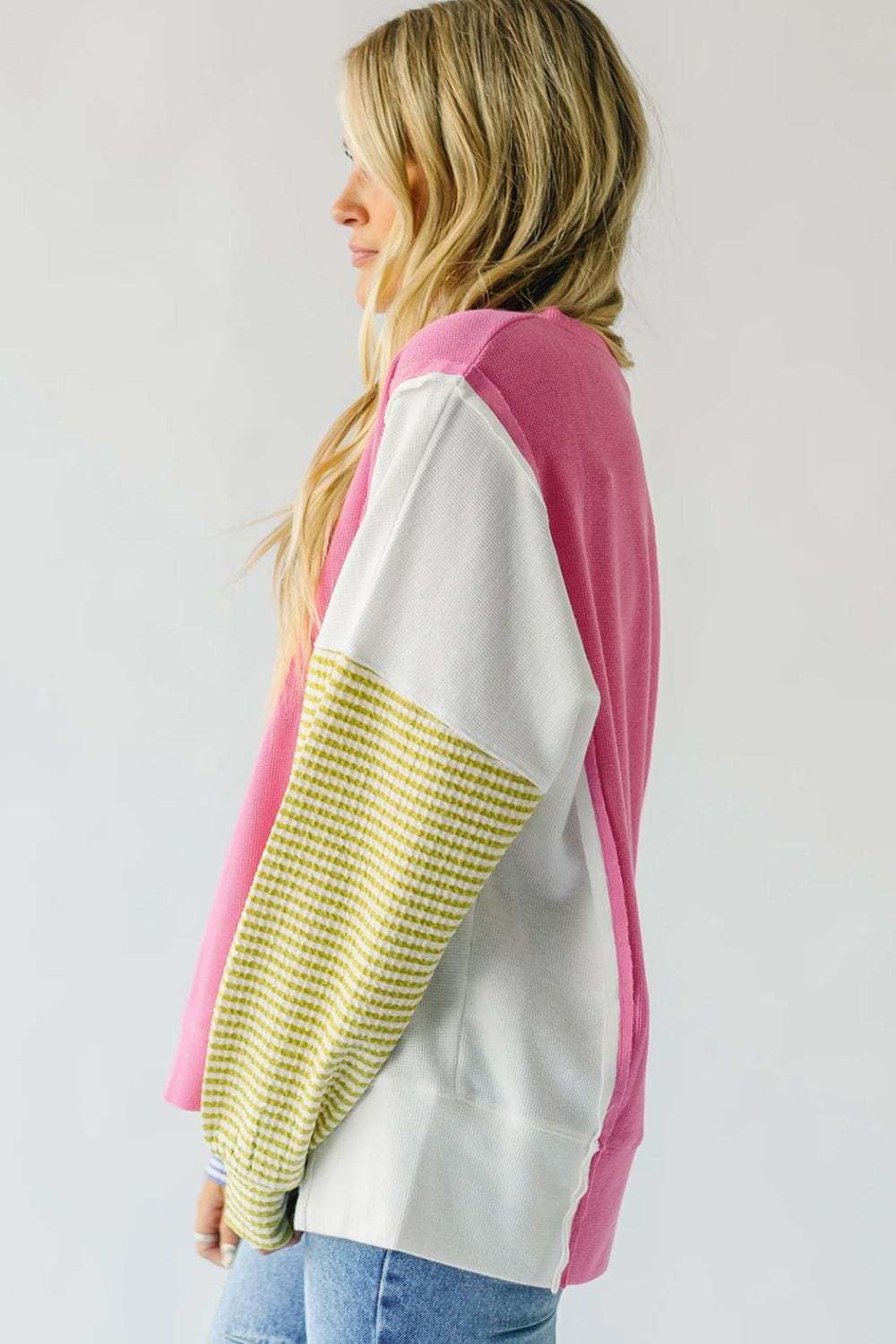 Exposed Seam Contrast Long Sleeve Sweatshirt - Trendsi - Flyclothing LLC