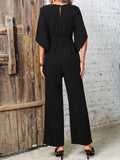 Tied V-Neck Half Sleeve Wide Leg Jumpsuit Trendsi