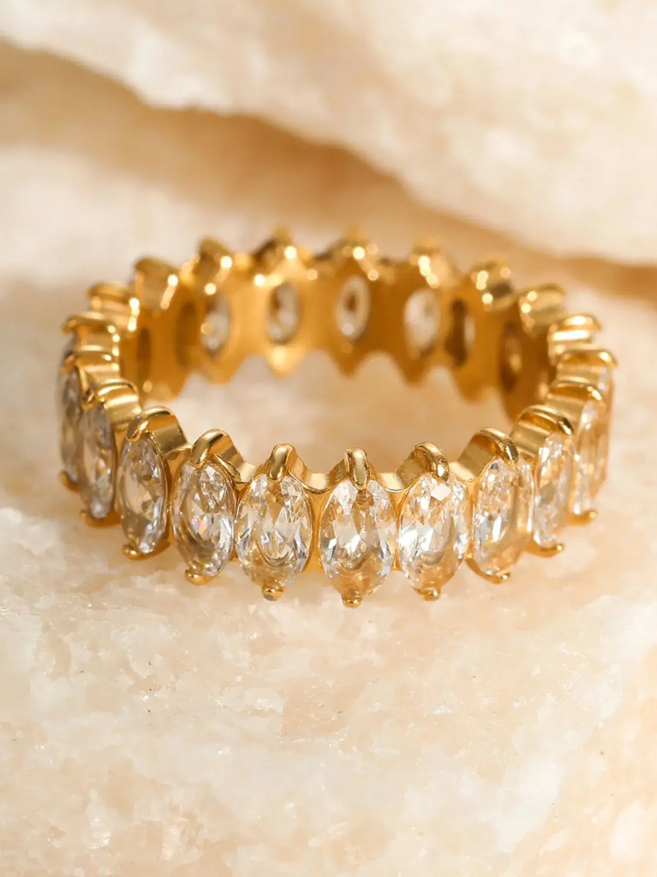 18K Gold-Plated Stainless Steel Zircon Ring - Trendsi - Flyclothing LLC