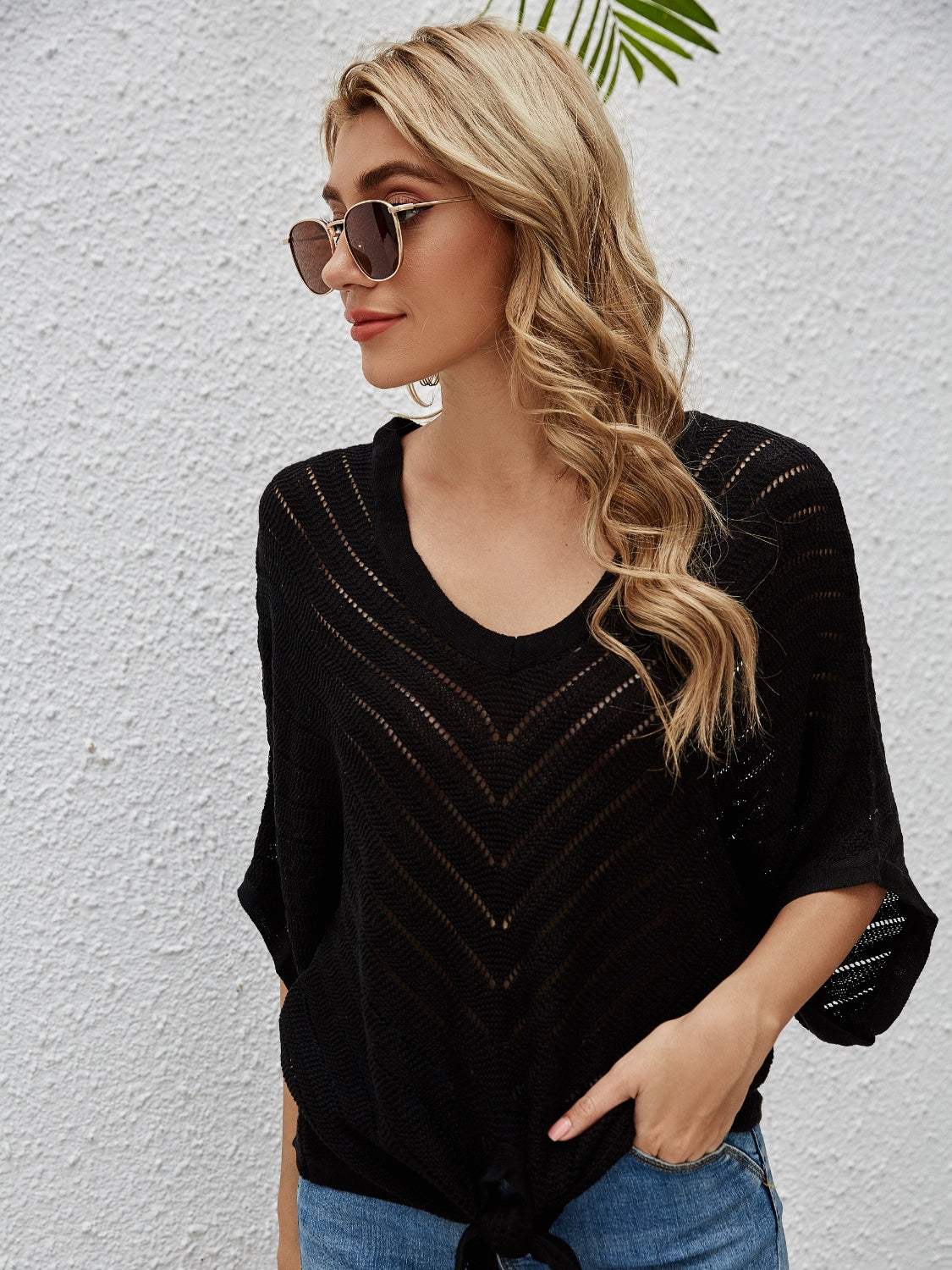Openwork Batwing Sleeve Cover-Up - Trendsi - Flyclothing LLC