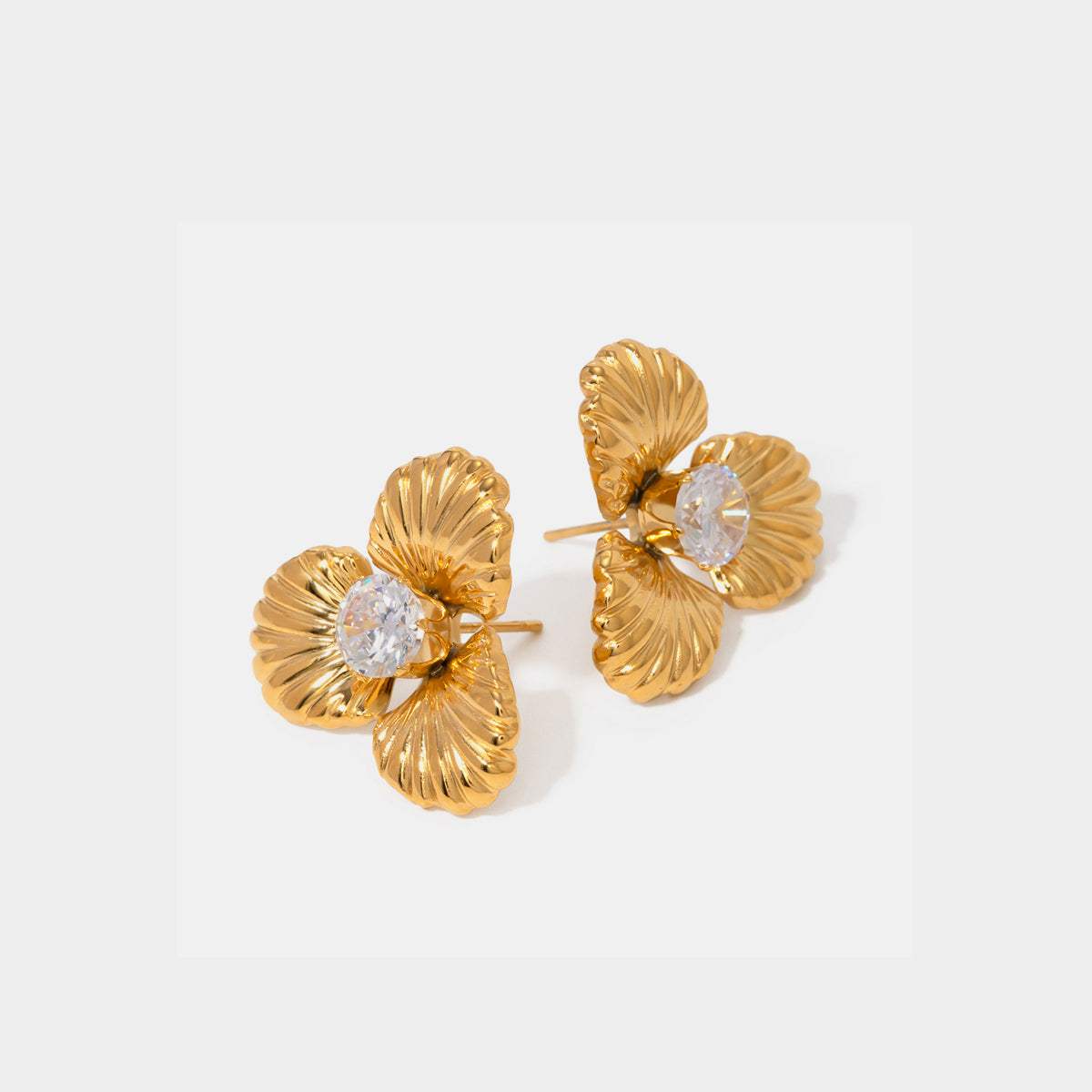 Stainless Steel Zircon Flower Shape Earrings - Trendsi - Flyclothing LLC