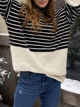 Striped Mock Neck Long Sleeve Sweater - Trendsi - Flyclothing LLC