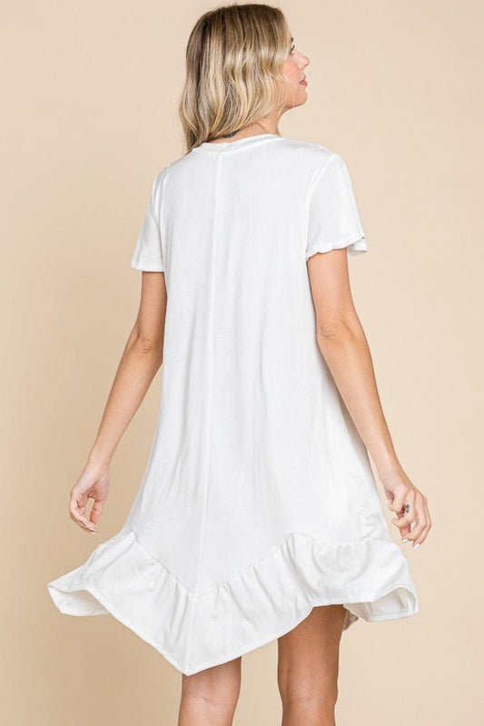 Culture Code Full Size Short Sleeve Ruffled Asymmetric Hem Dress - Trendsi