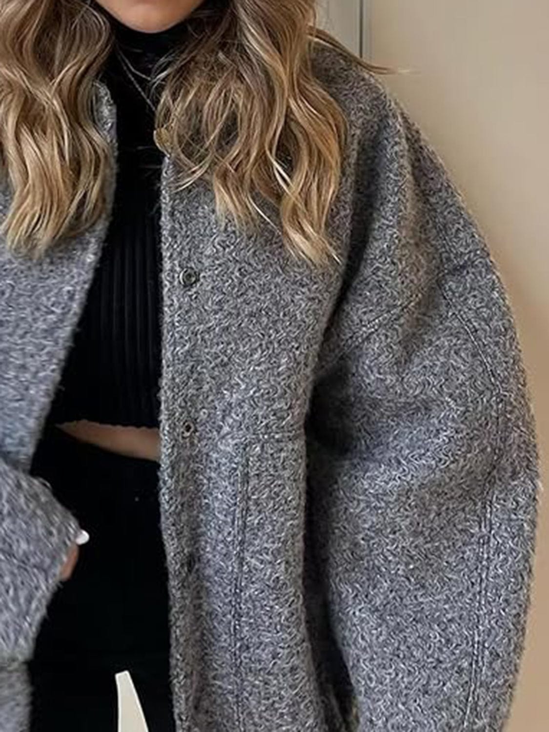 Full Size Snap Down Drop Shoulder Jacket - Trendsi