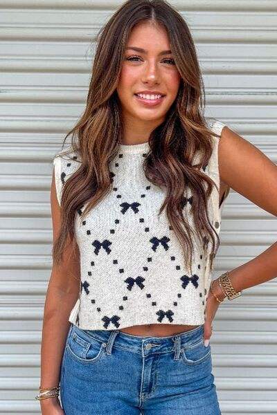 Bow Round Neck Sweater Vest - Trendsi - Flyclothing LLC