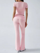 Devine Short Sleeve Top and Bootcut Legging Set - Trendsi - Flyclothing LLC