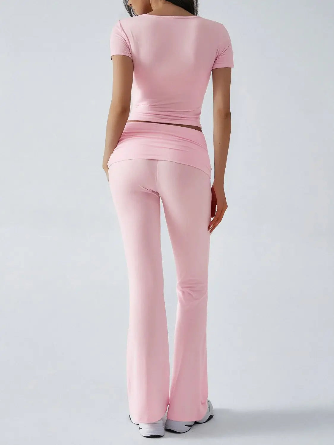 Devine Short Sleeve Top and Bootcut Legging Set - Trendsi - Flyclothing LLC