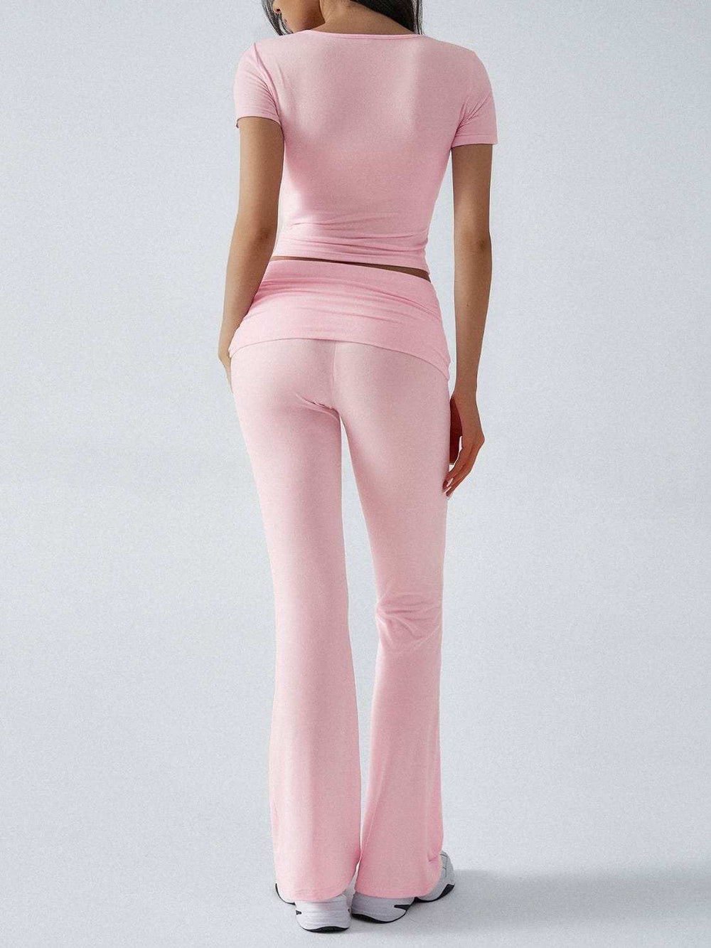 Devine Short Sleeve Top and Bootcut Legging Set - Trendsi - Flyclothing LLC