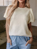 Textured Puff Sleeve T-Shirt - Trendsi