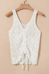 Hollowed Knit V Neck Drawstring Sweater Vest - Trendsi - Flyclothing LLC
