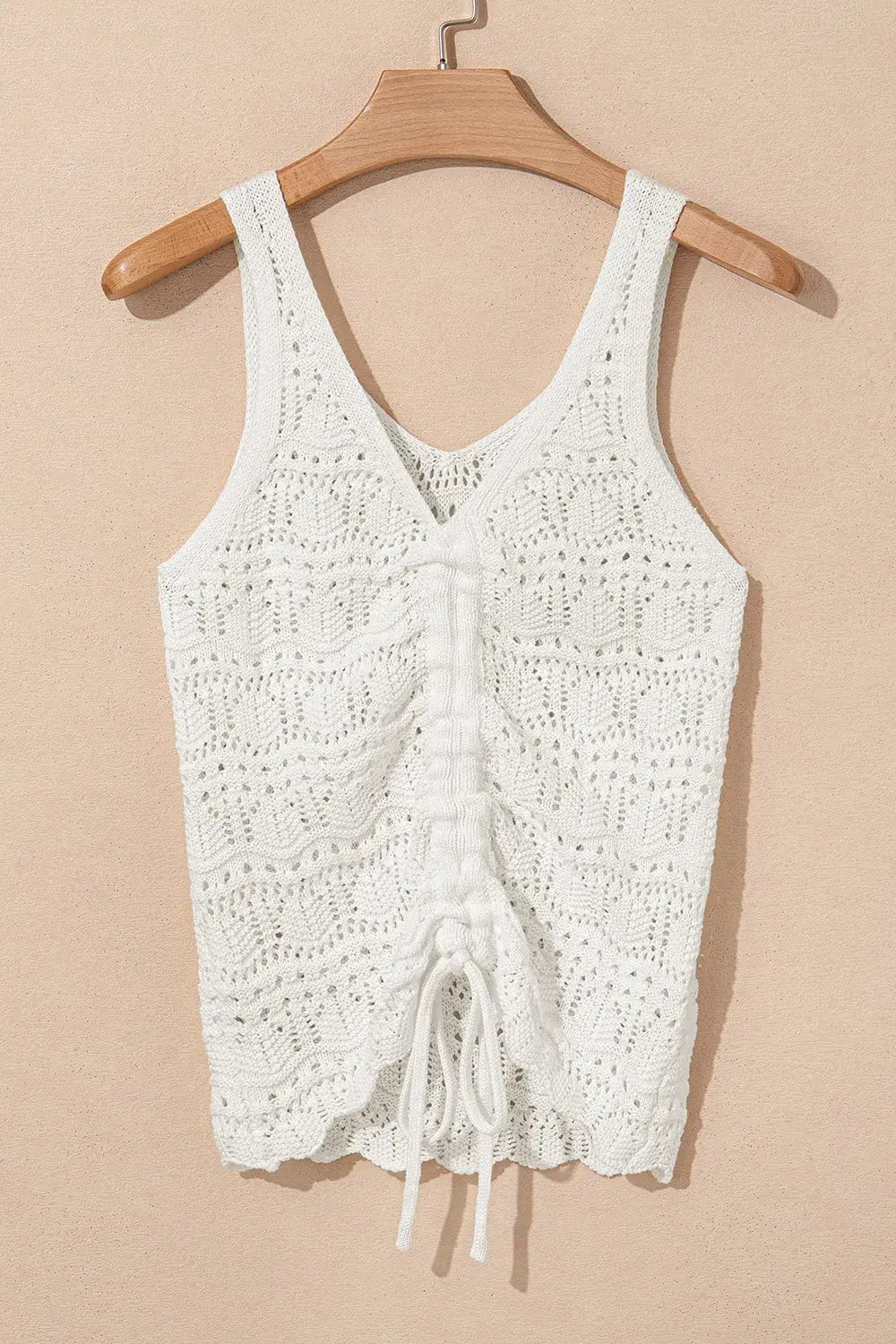 Hollowed Knit V Neck Drawstring Sweater Vest - Trendsi - Flyclothing LLC