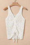 Hollowed Knit V Neck Drawstring Sweater Vest - Trendsi