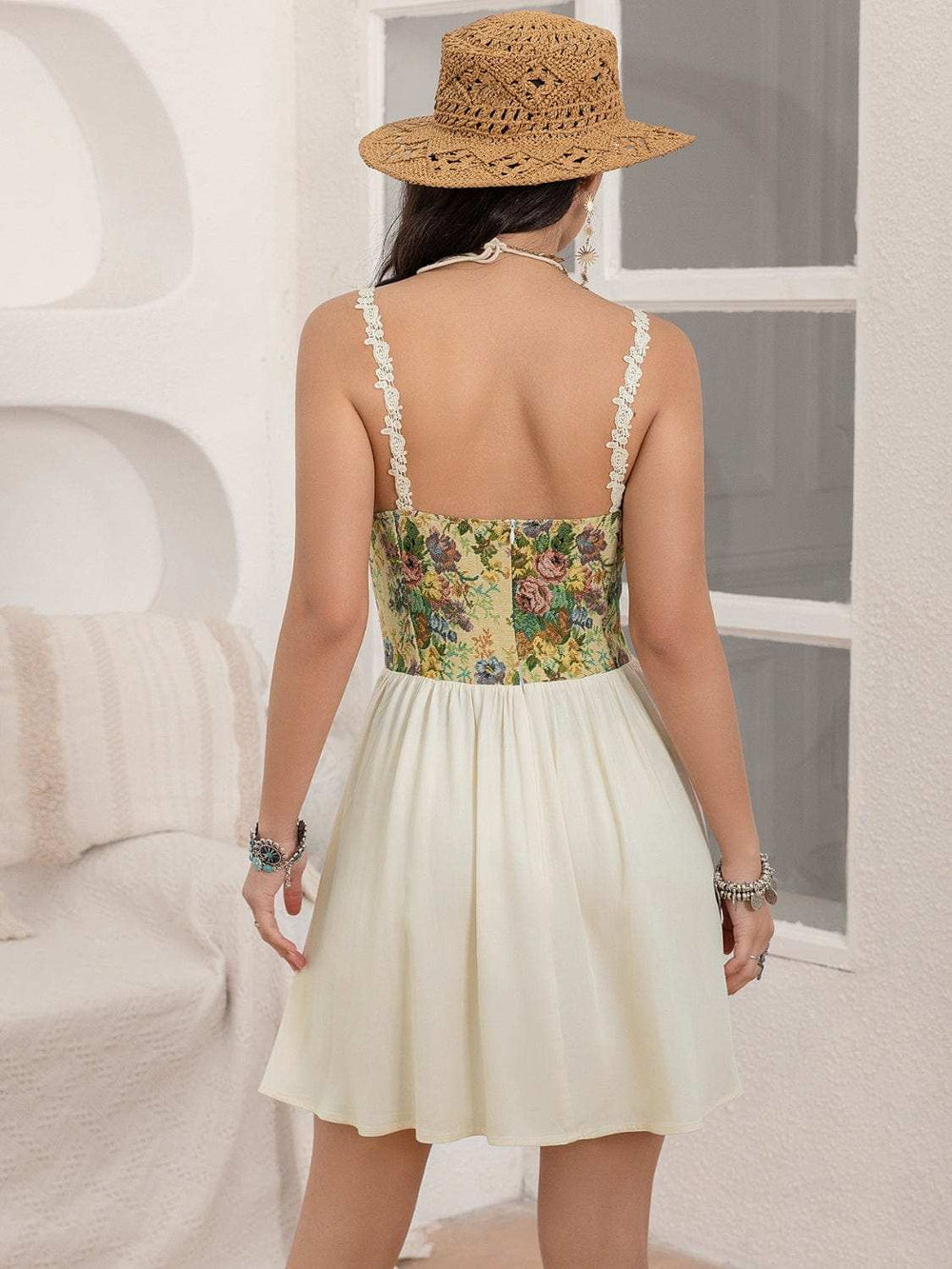 Floral Lace Up Corset Mini Cami Dress - Trendsi - Flyclothing LLC