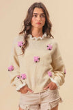 BiBi Ruffled Crochet Flower Dropped Shoulder Sweater - Trendsi - Flyclothing LLC