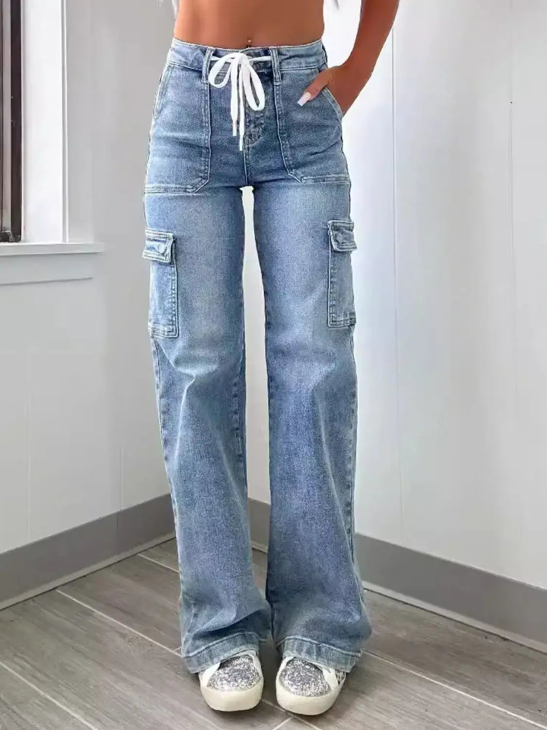Washed Jeans with Pockets - Trendsi - Flyclothing LLC