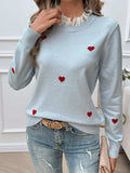 Lace Detail Heart Long Sleeve Sweater - Trendsi - Flyclothing LLC