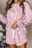 Round Neck Long Sleeve Top and Shorts Lounge Set - Trendsi - Flyclothing LLC