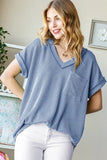Heimish Full Size Front Pocket Short Sleeve Ribbed Top - Trendsi