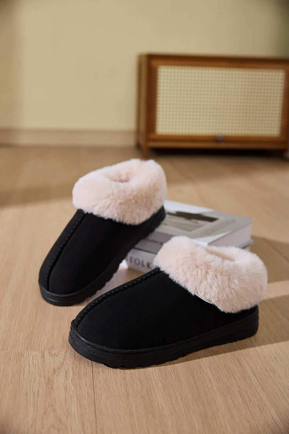 Faux Fur Round Toe Platform Slippers - Trendsi - Flyclothing LLC