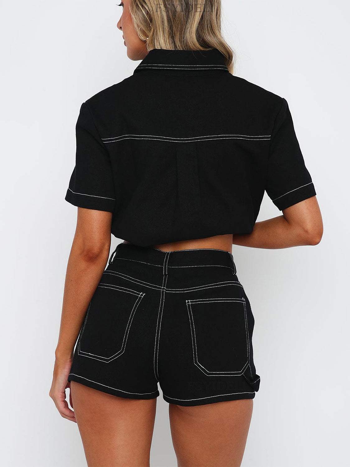 Pocketed Button Up Top and Shorts Set - Trendsi - Flyclothing LLC