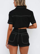 Pocketed Button Up Top and Shorts Set - Trendsi - Flyclothing LLC