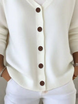 Full Size Button-Front V-Neck Cardigan Plus Size - Trendsi - Flyclothing LLC