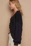 POL V-Cutout Rib Band Long Sleeve Sweatshirt - Trendsi