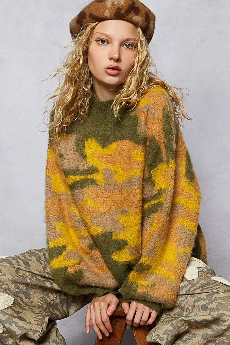 POL Mock Neck Abstract Colorblock Pattern Sweater - Trendsi - Flyclothing LLC