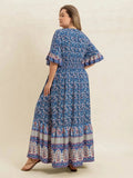 Plus Size Printed Surplice Half Sleeve Dress - Trendsi