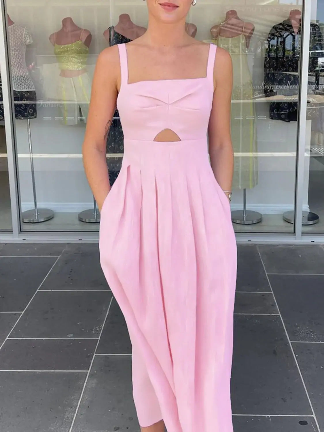 Devine Cutout Square Neck Cami Dress - Trendsi - Flyclothing LLC