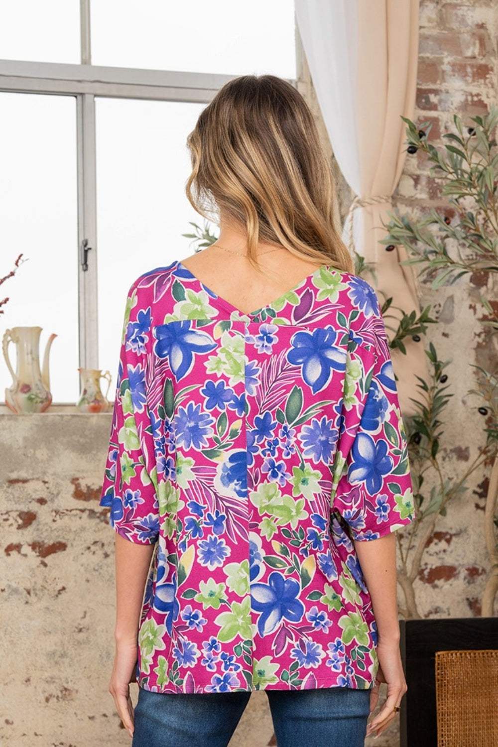 Sew In Love Full Size V-Neck Floral Half Sleeve Top - Trendsi - Flyclothing LLC