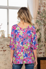 Sew In Love Full Size V-Neck Floral Half Sleeve Top - Trendsi - Flyclothing LLC