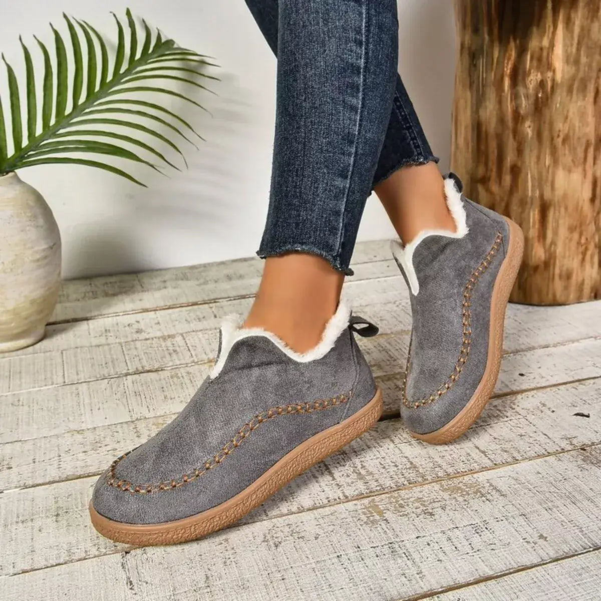 Round Toe Sherpa-Lined Slip-Ons - Trendsi - Flyclothing LLC