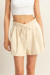HYFVE High-Waisted Washed Twill Paperbag Shorts - Trendsi - Flyclothing LLC