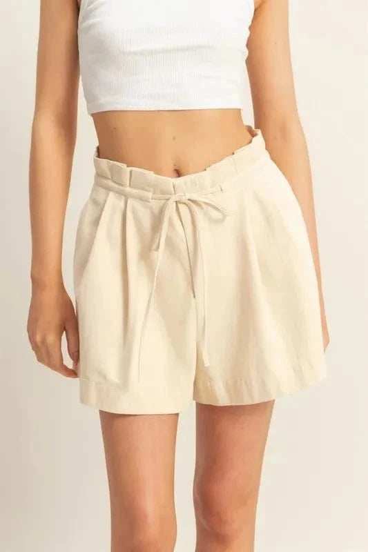 HYFVE High-Waisted Washed Twill Paperbag Shorts - Trendsi - Flyclothing LLC