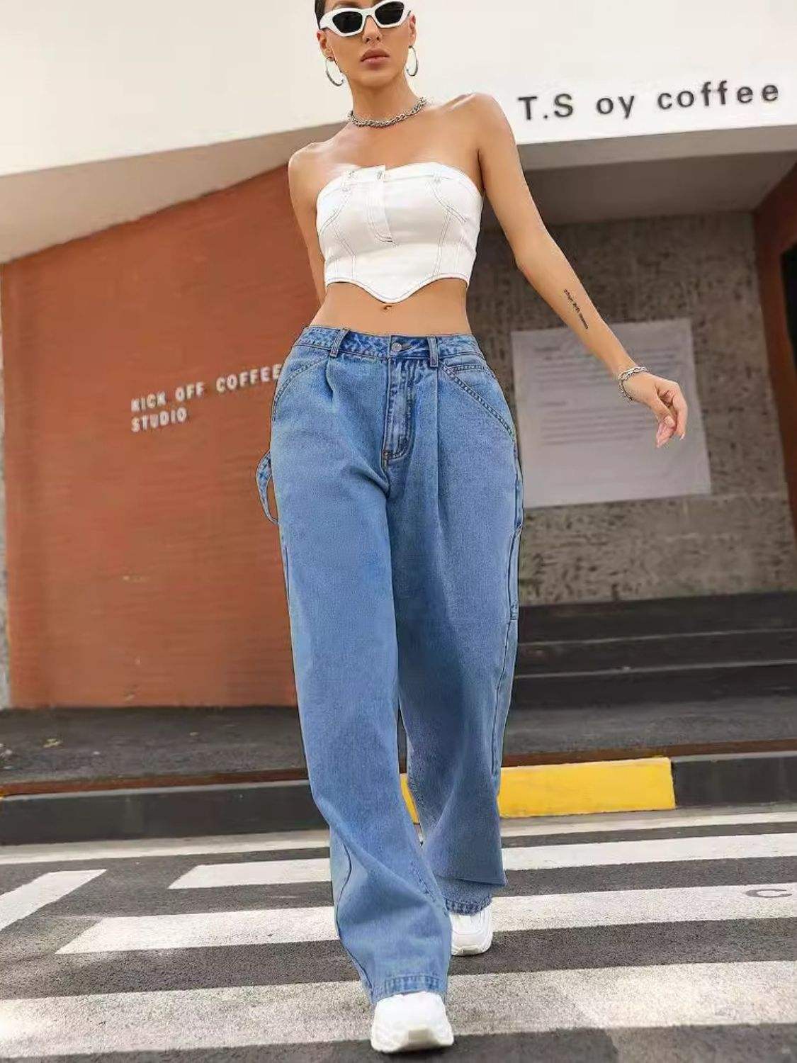 Wide Leg Jeans with Pockets - Trendsi - Flyclothing LLC
