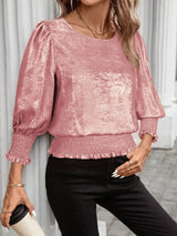 Smocked Round Neck Blouse - Trendsi - Flyclothing LLC