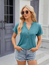 Florira Notched Short Sleeve T-Shirt - Trendsi - Flyclothing LLC