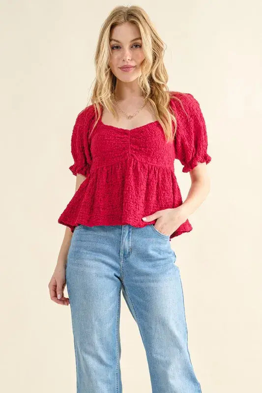 And The Why Lovely Textured and Smocked Top - Trendsi - Flyclothing LLC