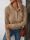 Cable-Knit Long Sleeve Hooded Sweater - Trendsi