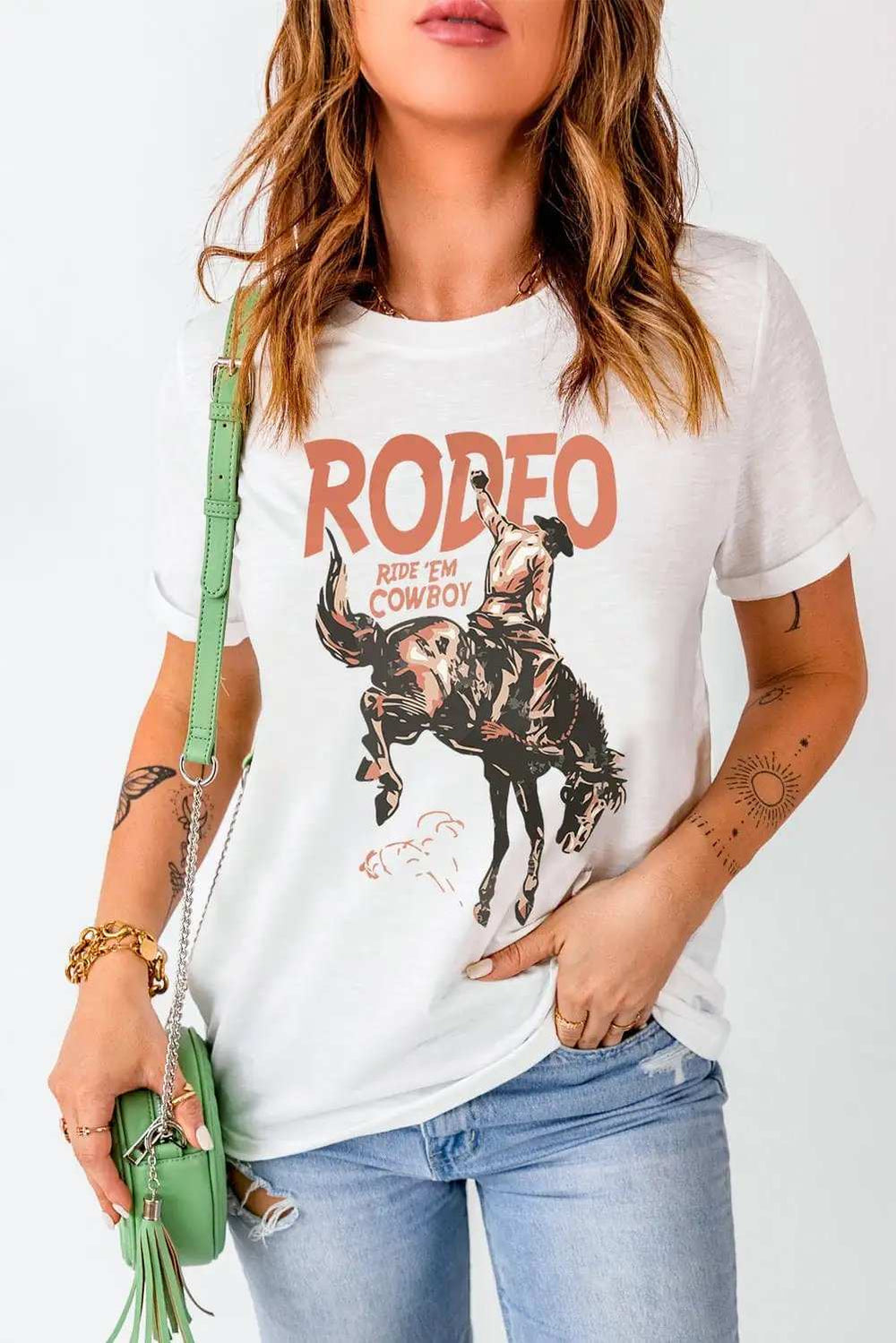 Cowboy Graphic Round Neck Short Sleeve T-Shirt - Trendsi - Flyclothing LLC