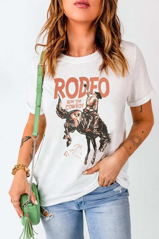 Cowboy Graphic Round Neck Short Sleeve T-Shirt - Trendsi - Flyclothing LLC